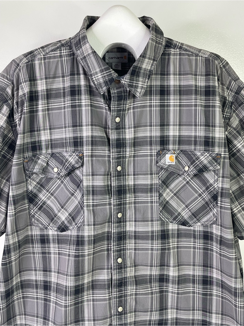 Carhartt Relaxed Fit Gray Plaid Rugged Flex Snap-Front Short-Sleeve Shirt 4xL